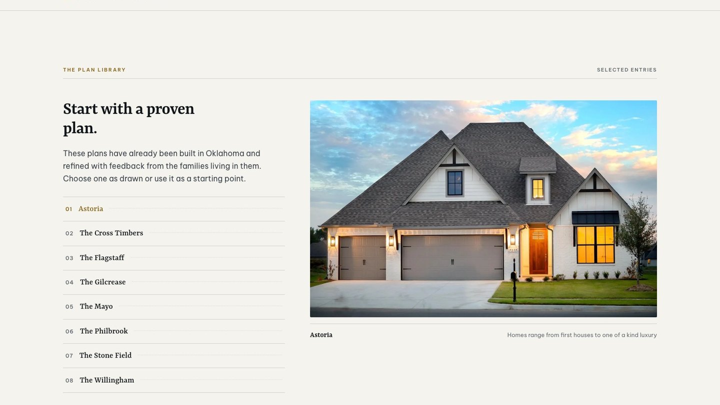 The plan index section of the new homepage